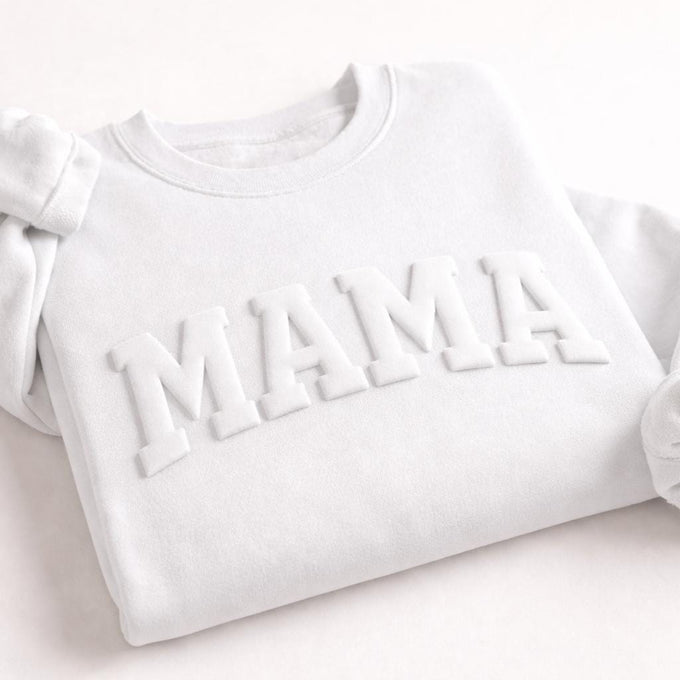 Custom Embossed Puff Mama Sweatshirt, Personalize Mom Gift