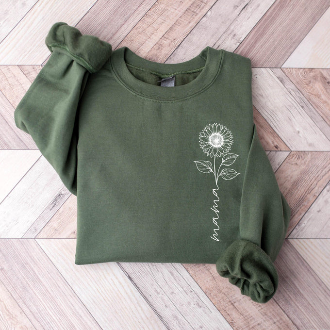Personalize Sunflower Mom Gift Sweatshirt, Cute Mothers Day Gift, Mama Sweatshirt, Mom Shirt, Mama Crewneck, New Mom Announcement Shirt