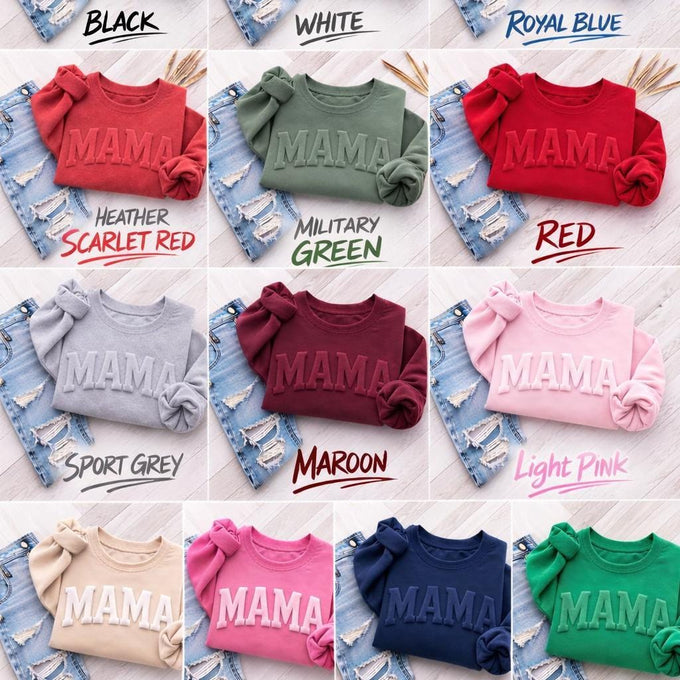 Custom Embossed Puff Mama Sweatshirt, Personalize Mom Gift