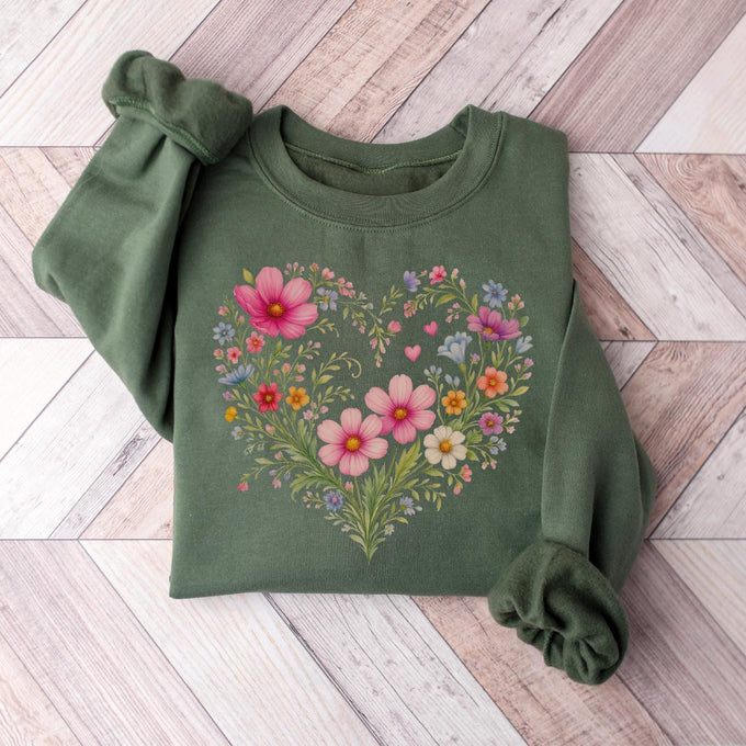 Heart Wildflowers Sweatshirt, Wildflower Shirt, Mothers Day Gift, Flower Shirt, Gift for Women, Flowers Lover Shirt, Mom Birthday Gift