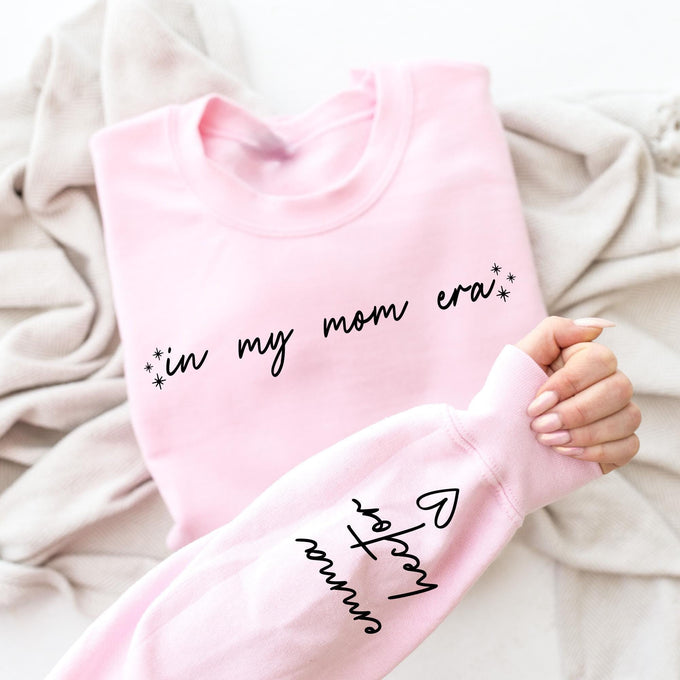 Personalized Mom Gift With Kids Name On Sleeve Shirt, In My Mom Era Sweatshirt