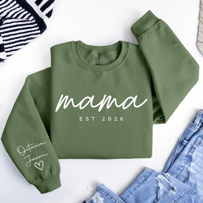 Personalized Mama Sweatshirt, Custom Kids Name Sleeve