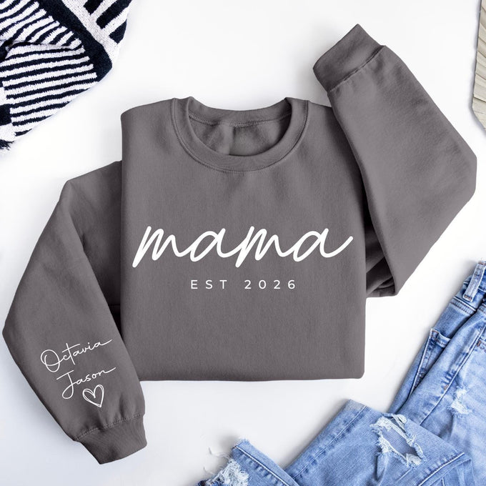 Personalized Mama Sweatshirt, Custom Kids Name Sleeve