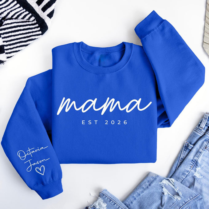 Personalized Mama Sweatshirt, Custom Kids Name Sleeve