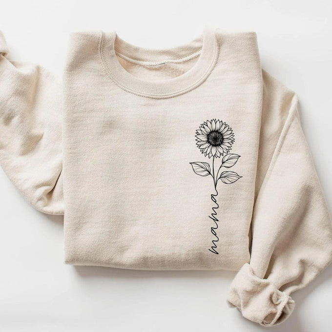 Personalize Sunflower Mom Gift Sweatshirt, Cute Mothers Day Gift, Mama Sweatshirt, Mom Shirt, Mama Crewneck, New Mom Announcement Shirt