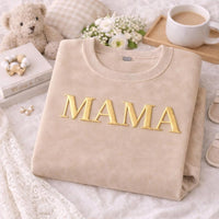 Custom Embossed White Puff Mama Sweatshirt, Personalize Mom Gift
