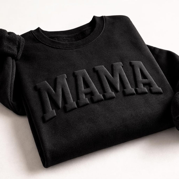 Custom Embossed Puff Mama Sweatshirt, Personalize Mom Gift