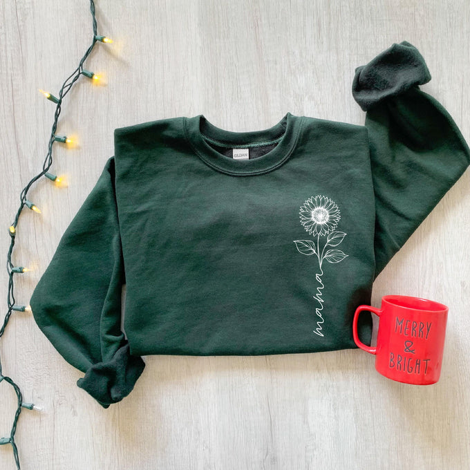 Personalize Sunflower Mom Gift Sweatshirt, Cute Mothers Day Gift, Mama Sweatshirt, Mom Shirt, Mama Crewneck, New Mom Announcement Shirt