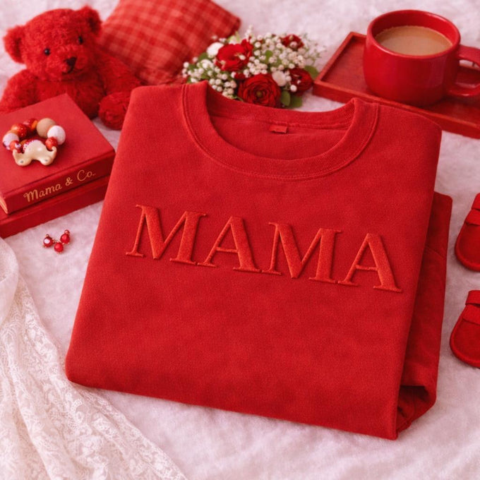 Custom Embossed White Puff Mama Sweatshirt, Personalize Mom Gift