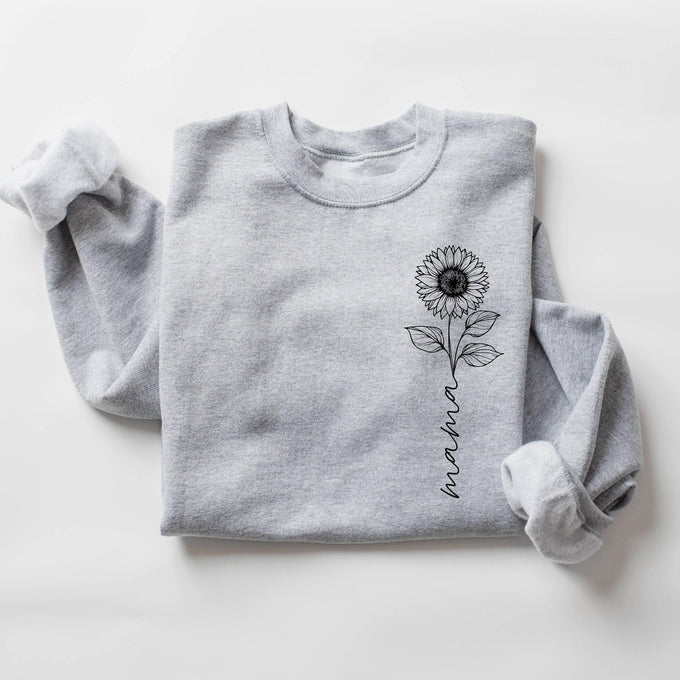 Personalize Sunflower Mom Gift Sweatshirt, Cute Mothers Day Gift, Mama Sweatshirt, Mom Shirt, Mama Crewneck, New Mom Announcement Shirt