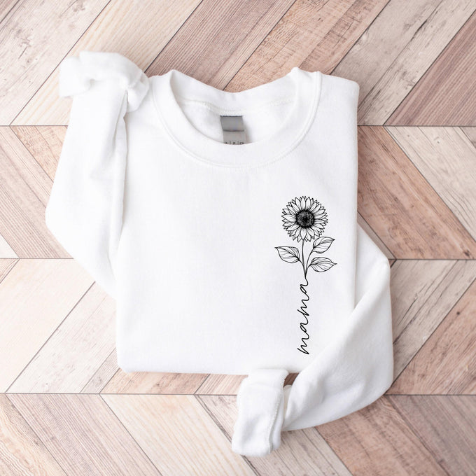 Personalize Sunflower Mom Gift Sweatshirt, Cute Mothers Day Gift, Mama Sweatshirt, Mom Shirt, Mama Crewneck, New Mom Announcement Shirt