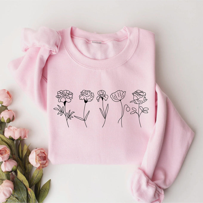 Personalized Birth Month Flower Sweatshirt, Mothers Day Gift, New Mom Shirt