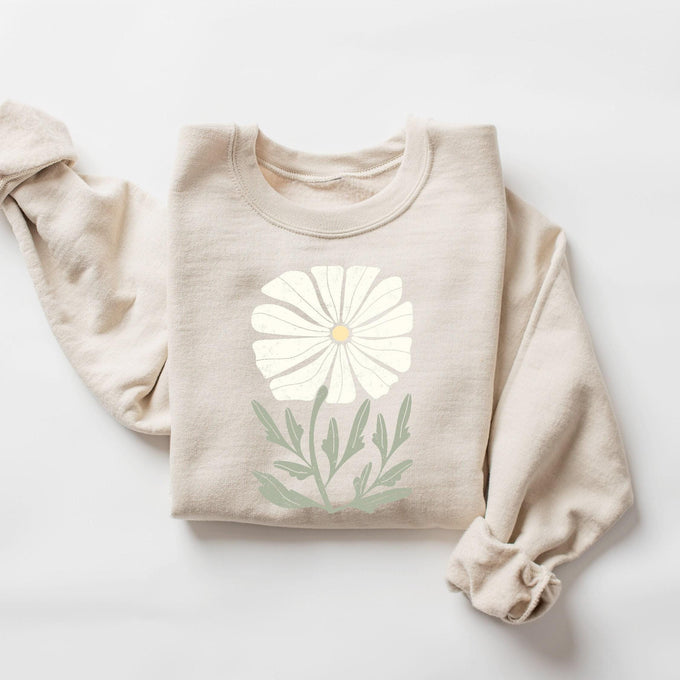 Womens Daisy Flower Sweatshirt, Cute Spring Floral Shirt, Wildflowers Tee, Mothers Day Gift