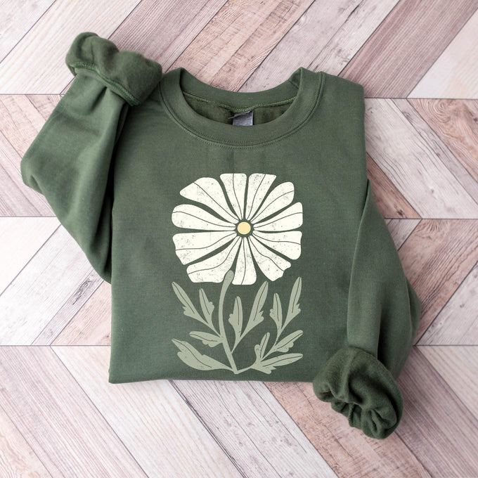 Womens Daisy Flower Sweatshirt, Cute Spring Floral Shirt, Wildflowers Tee, Mothers Day Gift